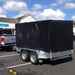  Black cover shown on an 8x5 tandem trailer with a 900mm cage