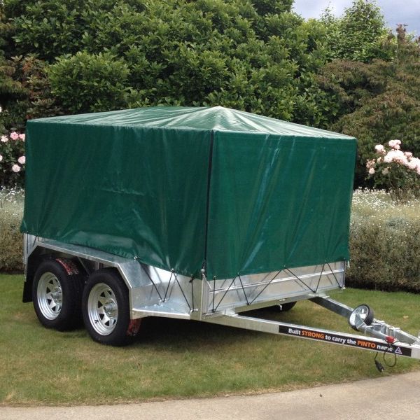 Greencover shown on an 8x5 tandem trailer with a 900mm cage
